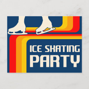 Eis-Skating-Party-Einladung mit Retro-Streifen Einladungspostkarte