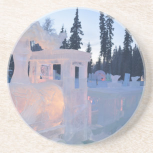 Eis-Skulptur Zugmaschine Winter gefrorener Schnee Sandstein Untersetzer