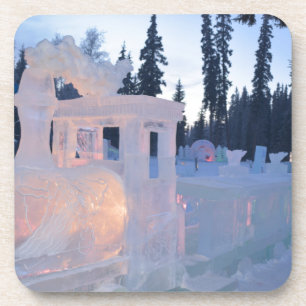 Eis-Skulptur Zugmaschine Winter gefrorener Schnee Untersetzer