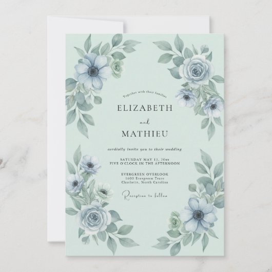 Eis-Stahl-Anemone Hochzeit Einladung (Vorderseite)