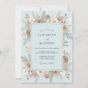 Eis-Taupe-Blüten-Hochzeit Einladung