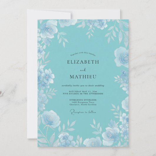 Eis Türkis Blatt Hochzeit Einladung (Vorderseite)