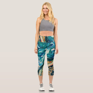 Eis und Fisch abstraktes, blaues, aquamarines Gold Capri Leggings
