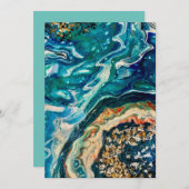 Eis und Fisch abstraktes, blaues, aquamarines Gold Einladung (Vorne/Hinten)