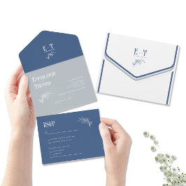 Eis und Navy Blues Simple Modern Wedding All In One Einladung