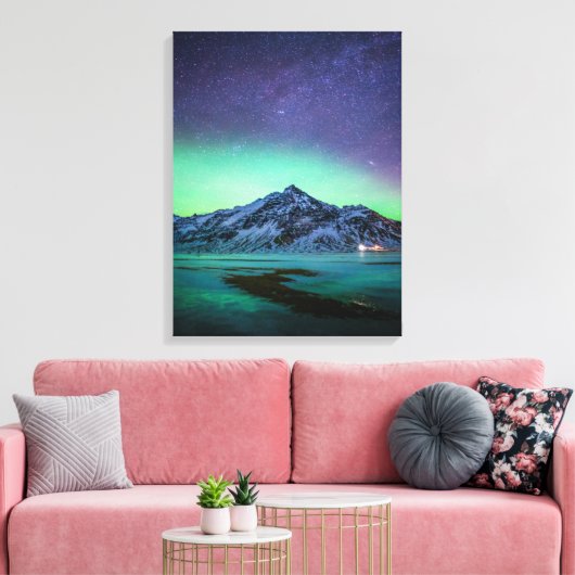 Eis und Schnee | Aurora Borealis Milky Way Island Leinwanddruck (Insitu (Wohnzimmer))