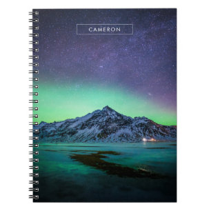 Eis und Schnee   Aurora Borealis Milky Way Island Notizblock