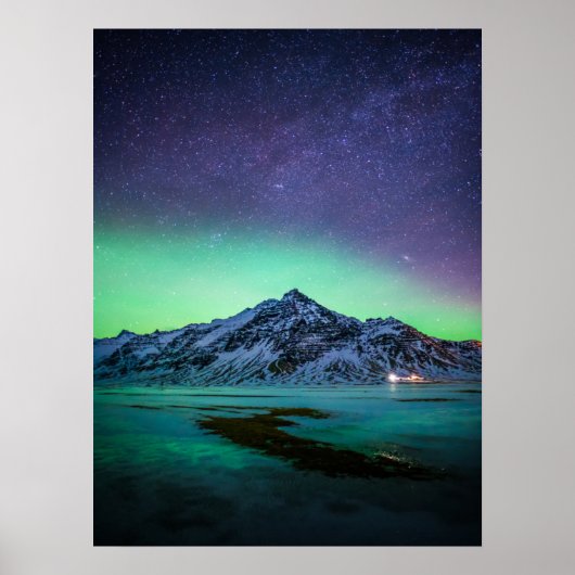 Eis und Schnee | Aurora Borealis Milky Way Island Poster (Vorne)