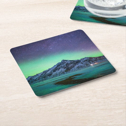 Eis und Schnee | Aurora Borealis Milky Way Island Rechteckiger Pappuntersetzer (angewinkelt)
