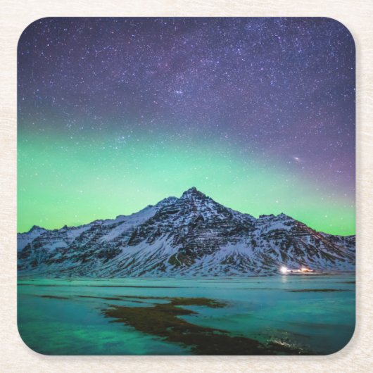 Eis und Schnee | Aurora Borealis Milky Way Island Rechteckiger Pappuntersetzer (Vorderseite)