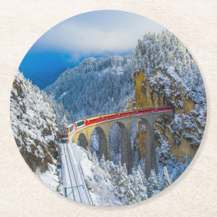 Eis und Schnee   Bernina Express, Schweiz Runder Pappuntersetzer