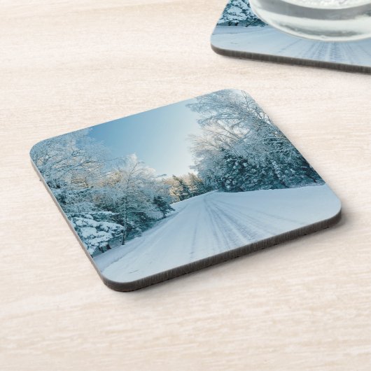 Eis und Schnee | Frozen Winter Road Russland, Sibi Getränkeuntersetzer (Linke Seite)