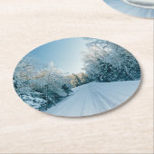 Eis und Schnee | Frozen Winter Road Russland, Sibi Runder Pappuntersetzer (Angewinkelt)