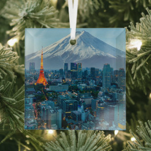 Eis und Schnee   Fuji & Tokyo Skyline Ornament Aus Glas