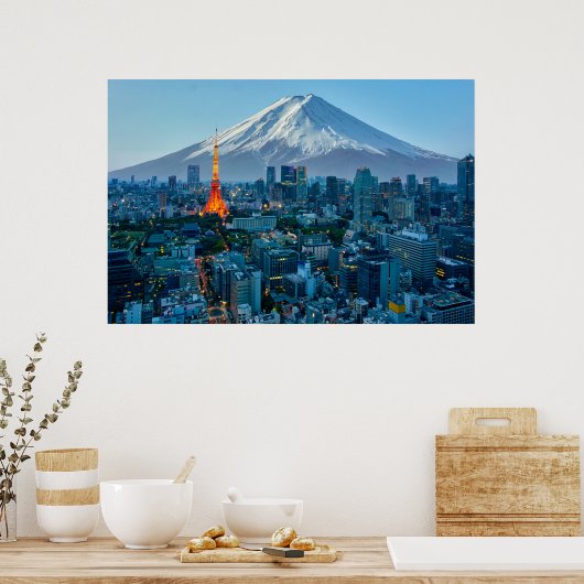Eis und Schnee | Fuji & Tokyo Skyline Poster (Küche)
