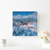 Eis und Schnee | Graubunden, Engadin, Schweiz Quadratische Wanduhr (Zuhause)