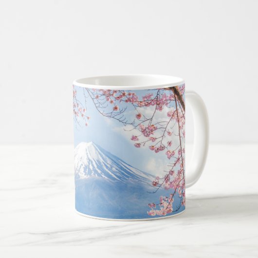Eis und Schnee | Kirschblüten Berg Fuji Japan Kaffeetasse (VorderseiteRechts)