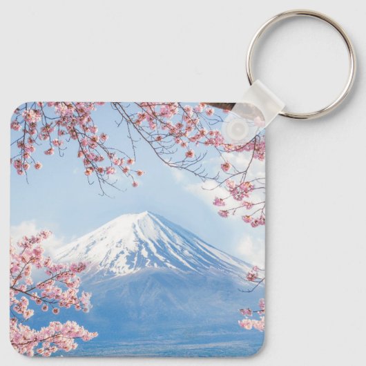 Eis und Schnee | Kirschblüten Berg Fuji Japan Schlüsselanhänger (Rückseite)