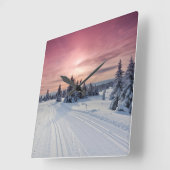 Eis und Schnee | Lillehammer, Norwegen Quadratische Wanduhr (Winkel)