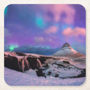 Eis und Schnee Nordlichter, Kirkjufell Rechteckiger Pappuntersetzer