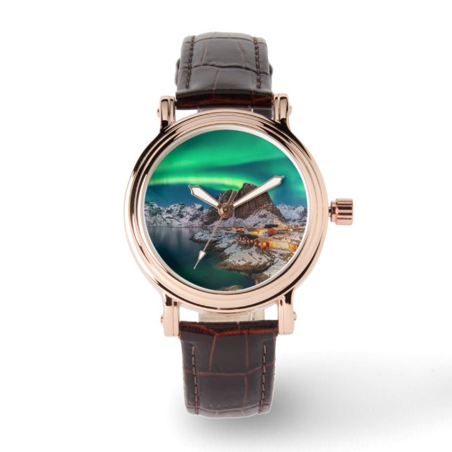 Eis und Schnee | Nordlichter, Norwegen Armbanduhr (Vorderseite)