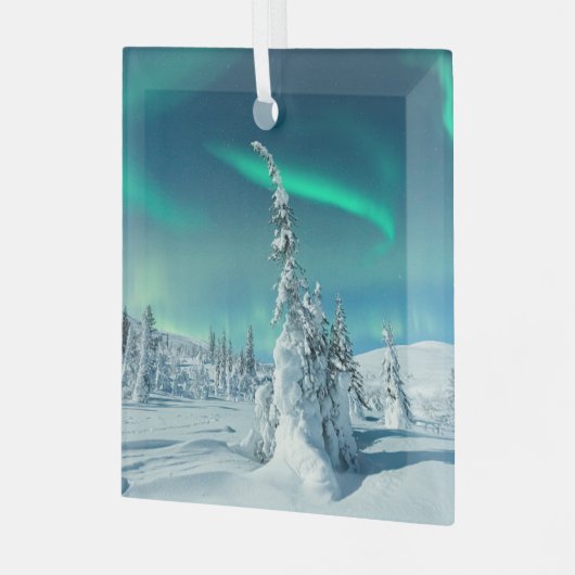 Eis und Schnee | Northern Lights, Lappland, Finnla Ornament Aus Glas (Vorderseite links)