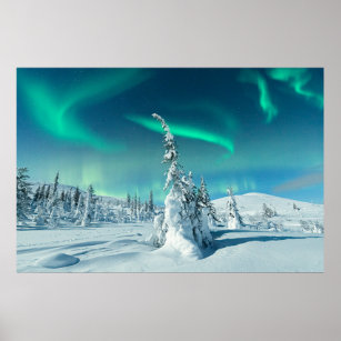 Eis und Schnee   Northern Lights, Lappland, Finnla Poster