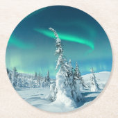 Eis und Schnee | Northern Lights, Lappland, Finnla Runder Pappuntersetzer (Vorderseite)