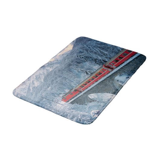 Eis und Schnee | Red Bernina Express Zug Schweiz Badematte (Schrägansicht)