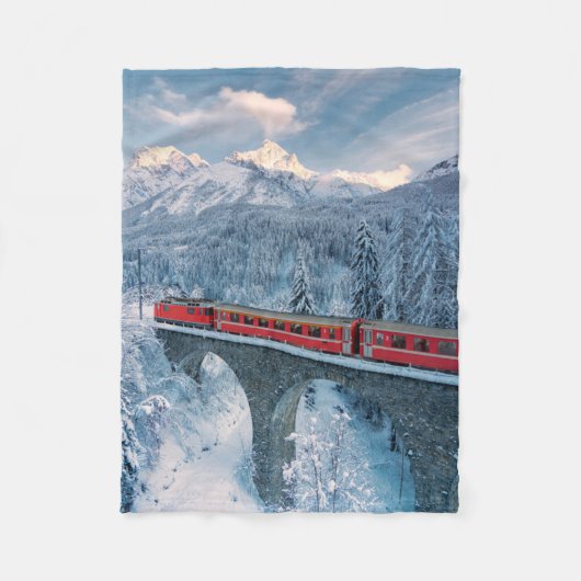 Eis und Schnee | Red Bernina Express Zug Schweiz Fleecedecke (Vorderseite)