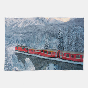 Eis und Schnee   Red Bernina Express Zug Schweiz Geschirrtuch