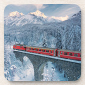 Eis und Schnee | Red Bernina Express Zug Schweiz Getränkeuntersetzer (Vorderseite)