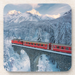 Eis und Schnee   Red Bernina Express Zug Schweiz Getränkeuntersetzer
