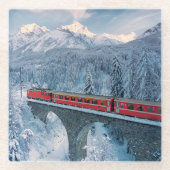 Eis und Schnee | Red Bernina Express Zug Schweiz Glasuntersetzer (Vorderseite)