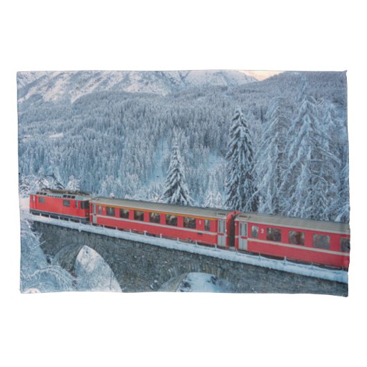 Eis und Schnee | Red Bernina Express Zug Schweiz Kissenbezug (Vorderseite)