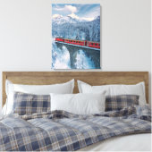 Eis und Schnee | Red Bernina Express Zug Schweiz Leinwanddruck (Insitu (Schlafzimmer))