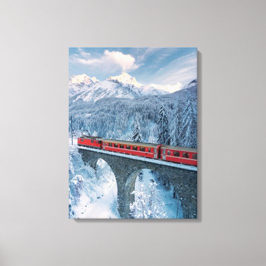 Eis und Schnee | Red Bernina Express Zug Schweiz Leinwanddruck (Vorderseite)