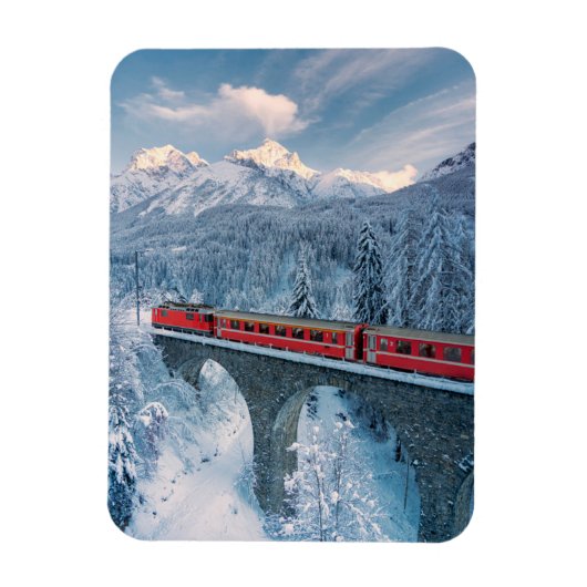 Eis und Schnee | Red Bernina Express Zug Schweiz Magnet (Vertikal)