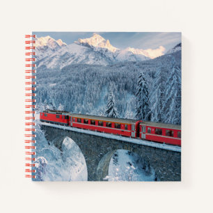 Eis und Schnee Red Bernina Express Zug Schweiz Notizblock