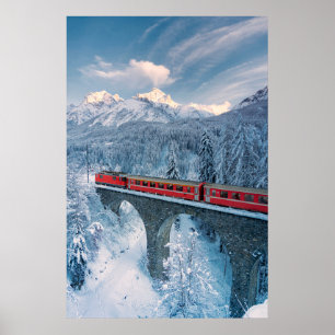 Eis und Schnee   Red Bernina Express Zug Schweiz Poster