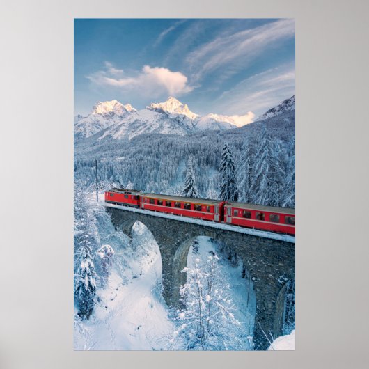 Eis und Schnee | Red Bernina Express Zug Schweiz Poster (Vorne)