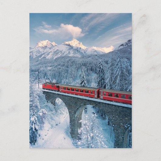 Eis und Schnee | Red Bernina Express Zug Schweiz Postkarte (Vorderseite)