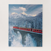 Eis und Schnee | Red Bernina Express Zug Schweiz Puzzle (Vertikal)