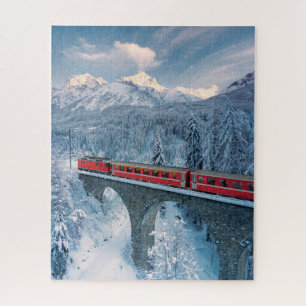 Eis und Schnee   Red Bernina Express Zug Schweiz Puzzle