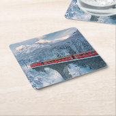 Eis und Schnee | Red Bernina Express Zug Schweiz Rechteckiger Pappuntersetzer (angewinkelt)