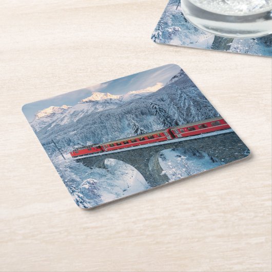 Eis und Schnee | Red Bernina Express Zug Schweiz Rechteckiger Pappuntersetzer (angewinkelt)