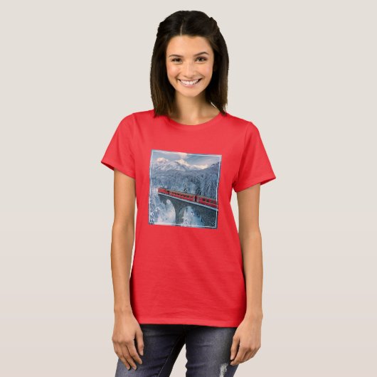 Eis und Schnee | Red Bernina Express Zug Schweiz T-Shirt (Vorne ganz)