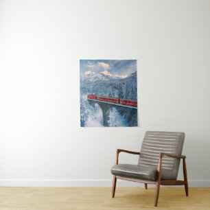 Eis und Schnee Red Bernina Express Zug Schweiz Wandteppich