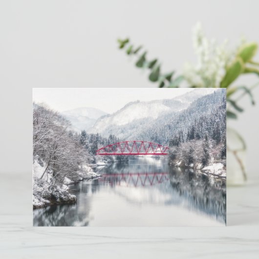 Eis und Schnee | Rote Brücke im Winter, Japan Dankeskarte (Stehend Vorderseite)