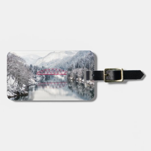 Eis und Schnee | Rote Brücke im Winter, Japan Gepäckanhänger (Vorderseite horizontal)